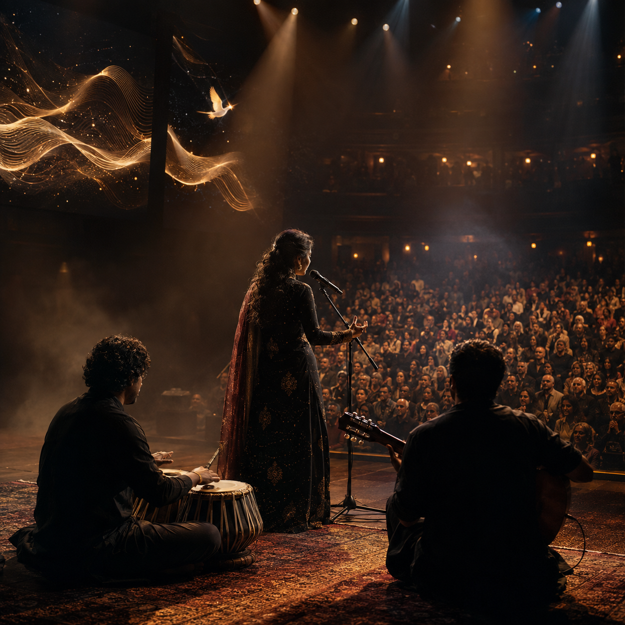 A South Asian artist performing for an international audience